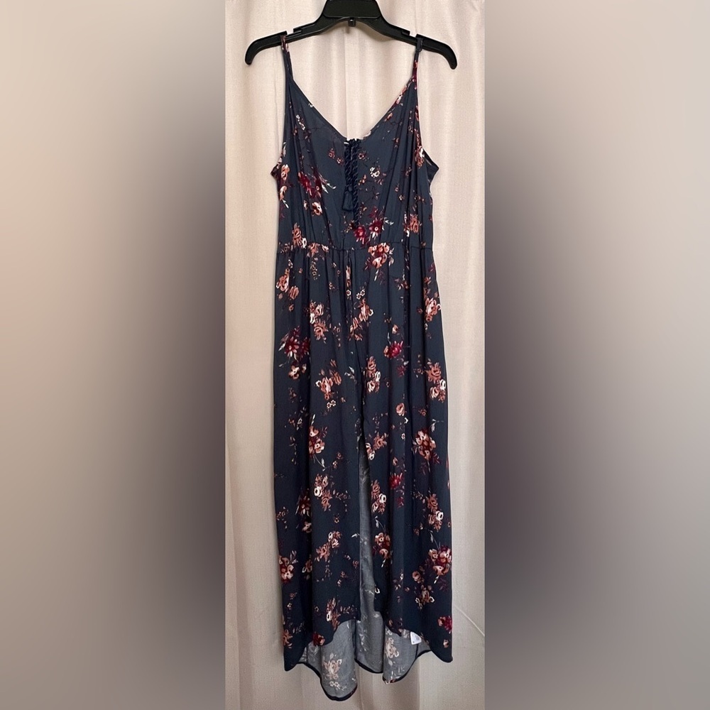 Xhilaration Floral High Low Romper Blue Burgundy Size Large